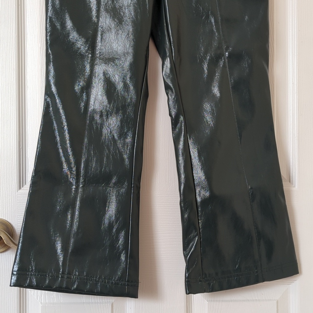 7 For All Mankind Faux Patent Leather Slim Cropped Kick Flare Pants Emerald S - Picture 3 of 14